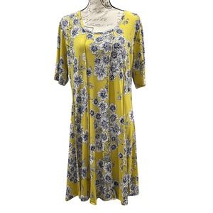 Sami & Jo Floral Dress Womens XL Yellow Short Sleeve A-Line Stretch Modest